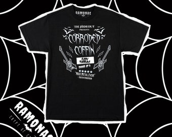 Corroded Coffin T-Shirt | Gothic Metal Band Style Tee | 80s Horror Inspired Graphic Shirt | S - 5XL
