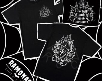 To Hell With Intentions Tshirt | Flaming Coffin Graphic Tee | Metal Horror Music | S-5XL