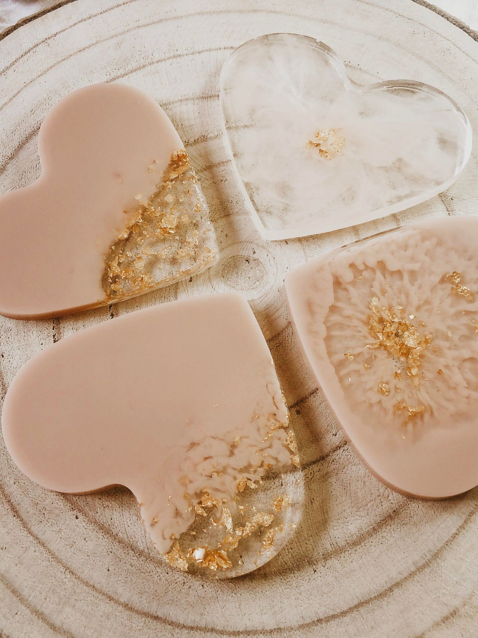 Sous-Verres Rose en Résine | Fait Main Incrustés de Feuilles d'or