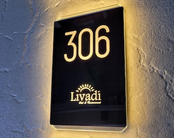 Premium LED Hotel Door Sign, Modern Acrylic Room Number Plaque, Personalized Hotel Decor, Elegant Room Number Sign, Handmade Hotel Door Sign