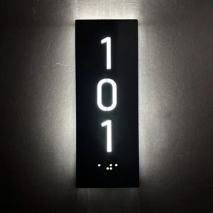 Hotel Door Number Sign with LED Light, Custom Acrylic Room Plaque, ADA Braille Door Sign, Personalized Stylish Hotel Room Number Sign