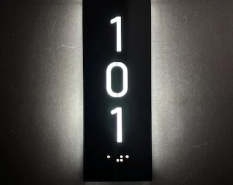 Hotel Door Number Sign with LED Light, Custom Acrylic Room Plaque, ADA Braille Door Sign, Personalized Stylish Hotel Room Number Sign