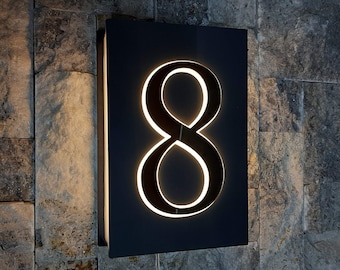 Illuminated House Number Sign, Modern LED Door Numbers, Custom Address Signage, Apartment Door Sign