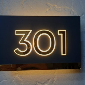 Illuminated House Number Sign, Modern LED Door Numbers, Custom Address Signage, Apartment Door Sign