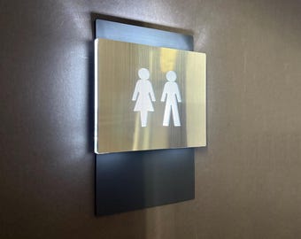 Luminous Restroom Sign, Lighted Toilet Icon, Backlit Bathroom Decor, Illuminated Lavatory Plaque, Stylish WC Indicator