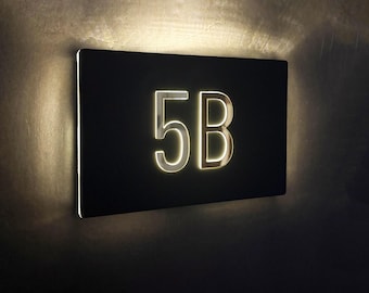 Condominium Building Number Sign, Illuminated LED Door Numbers, Modern House Number Sign, Custom Apartment Unit Sign
