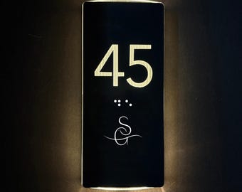 Custom LED Hotel Room Number Sign with Your Logo and ADA Braille, Illuminated Acrylic Hotel Door Number Plaque, Personalized Door Sign
