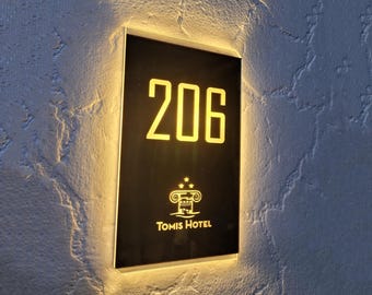 Personalized Room Number Sign, LED Door Sign for Hotel, Custom Hotel Door Room Sign, Hotel Decor, Acrylic Indoor Sign, Number Plaque