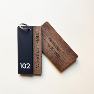 Wooden Hotel Keychain, Engraved Hotel Name and Room Number, Personalized Motel Key Fob, Custom Vintage Key Ring
