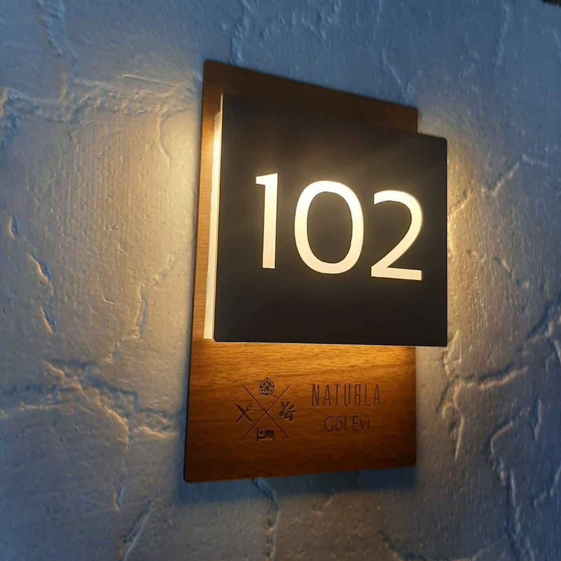 Custom Wooden Door Sign for Hotel, LED Door Number Sign for Hotel Room ...