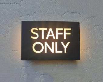 Backlit Staff Only Sign, LED Employees Only Plaque, Personalized Warning Signage for Business, Office Caution Plate, Workplace Alert Board