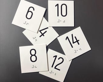 Custom Braille Door Number Sign, Personalized Apartment Digit Plaque, Tactile Room Numbers, ADA Compliant Square Hotel Sign