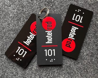 Unique Hotel Keyring, Custom Guesthouse Keychain, Personalized Lodging Key Fob, Key Holder With Room Number And Braille