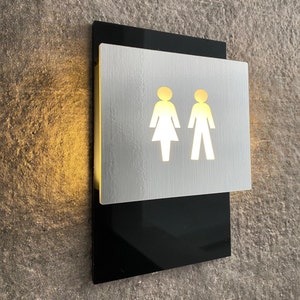 Luminous Restroom Sign, Lighted Toilet Icon, Backlit Bathroom Decor, Illuminated Lavatory Plaque, Stylish WC Indicator