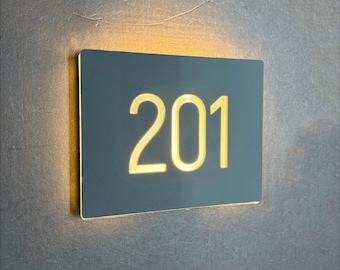 Illuminated House Number Sign, Modern LED Door Numbers, Custom Address Signage, Apartment Door Sign