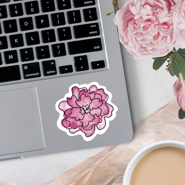 Pink Watercolor Flower Sticker. Flower Garden Sticker. Flower Decal. Water proof Decal. Rouge. Dark Pink Rose Flower Decal. Simple Flower