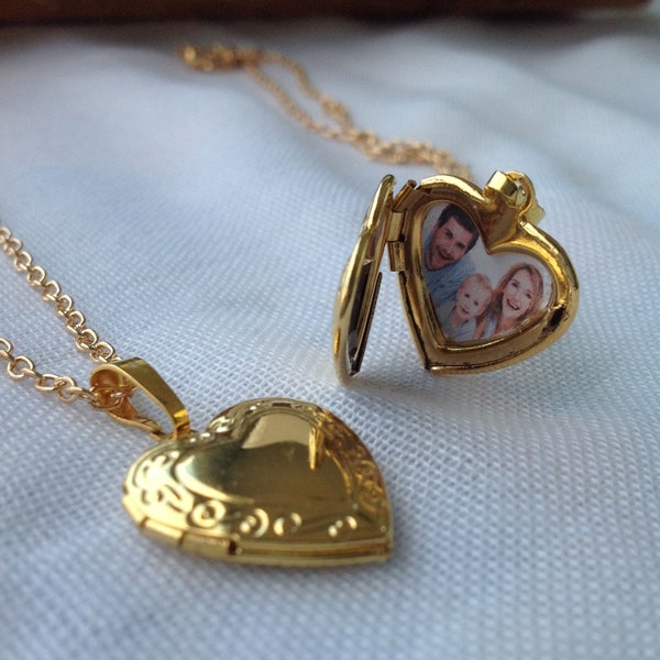 Personalized Heart Locket Necklace With Photo, Personalized Heart Necklace, Gold Plated, Photo Heart Necklace, Valentine's Day