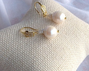 Baroque Pearl Earrings, Fresh Water Pearl Earrings, Naturel Pearl Earrings, Pearl Drop Earrings, Gold Plated Earrings, Valentine's Day