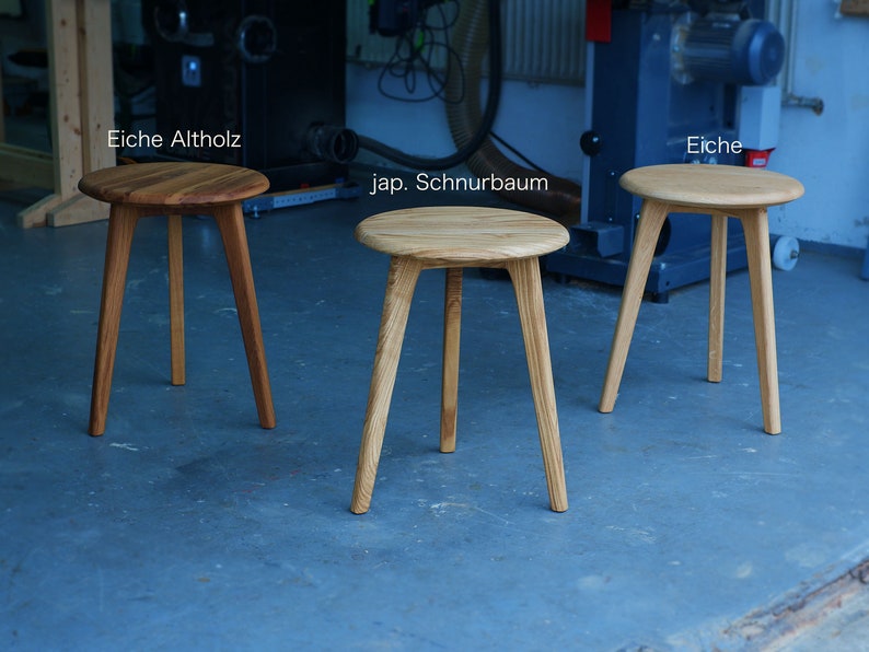 Tabouret à trois pieds en bois de corde japonais récupéré en chêne massif, fait à la main image 8