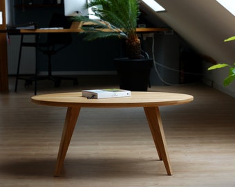 Grande table basse ovale en chêne massif 94 x 61 cm fait main