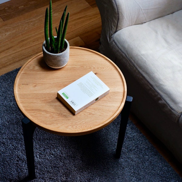 Table basse en bois de chêne ronde 50 cm fait main