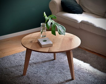 Table basse en bois de chêne ronde 70 cm fait main