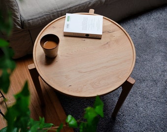 Coffee table oak wood round 50 cm handmade