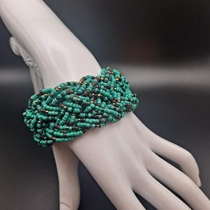 Braided seed bead bracelet, turquoise