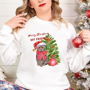 Cat Women Christmas  Ugly Sweater, Nice Christmas Tree Sweater, Mama Cat Christmas Sweatshirt, Cozy Christmas Sweater Gift for Girlfriend