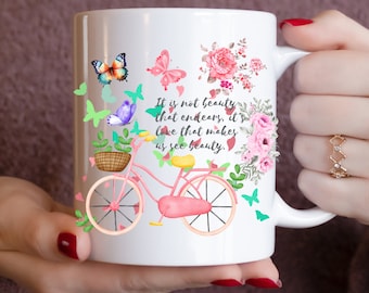 Romantic Bycicle Mug, Romantic Coffee Mug for Girl, Hug in a Mug, Heart Love Mug, Butterfly Lovers Gifts, Motherday Birthday Cute Gift Mug