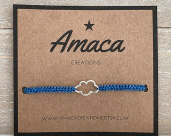 Pulsera nube ajustable en macramé y plata 925 varios colores