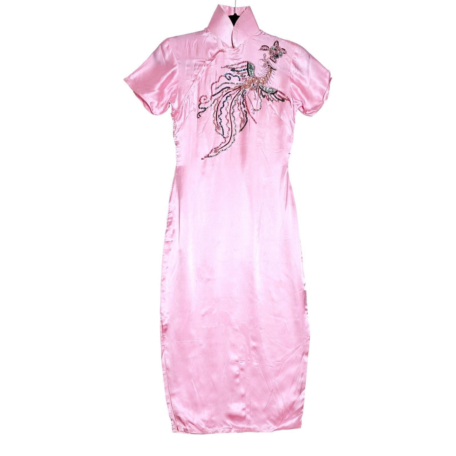 women's light pink chinese dress Floral Printed Flared Sleeve Midi - Sage Green
