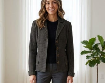 Zelda Womens 6 Black Gold Polka Dot Vintage Rayon Floral Button Blazer Lined
