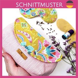 Slaap- en ontspanningsmaskerset - Naai-instructies en patroon voor het maken van een vulling, masker en opbergtas.