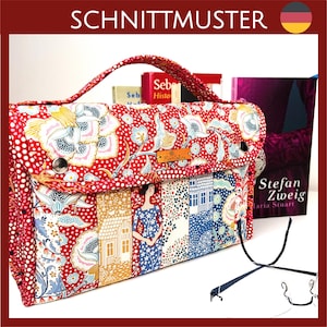 Book bag sewing pattern – tote bag with handle and zippered pocket – PDF sewing instructions – including patchwork option