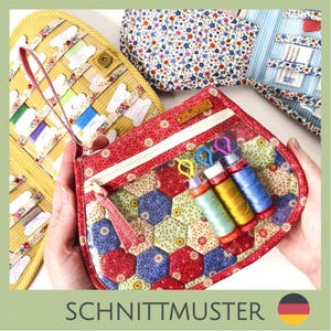 Faden Clutch, Tasche für Garnrolen mit Farbkarte und Fächer für Nadeln, für Stricken und EPP