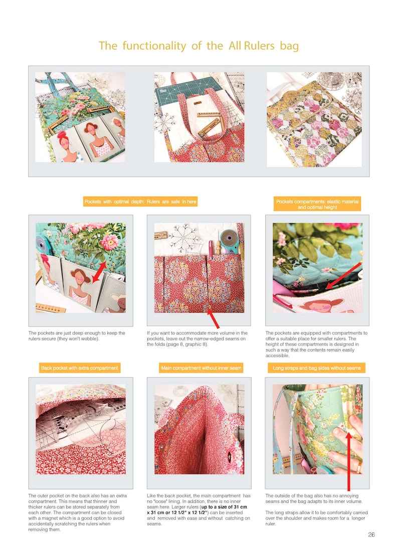 Bolsa para reglas de patchwork y quilting con compartimentos especiales, ¡ideal para reuniones y talleres de costura! - Patrones de costura imagen 10