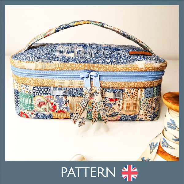 Caixa para Muitas Coisas – Molde de Costura | Caixa de Tecido Ajustável com Bolsos de Vinil | Patchwork ou Tecido Único | Organizador Acolchoado