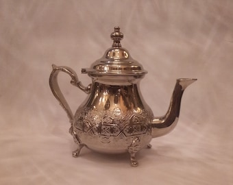 Moroccan artisanal teapot, Moroccan silver teapot, handmade Moroccan teapot