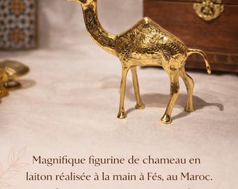 Handmade Moroccan Brass Camel Statue – Traditional Fassi Engraved Copper Decor – Vintage Style Figurine from Fez
