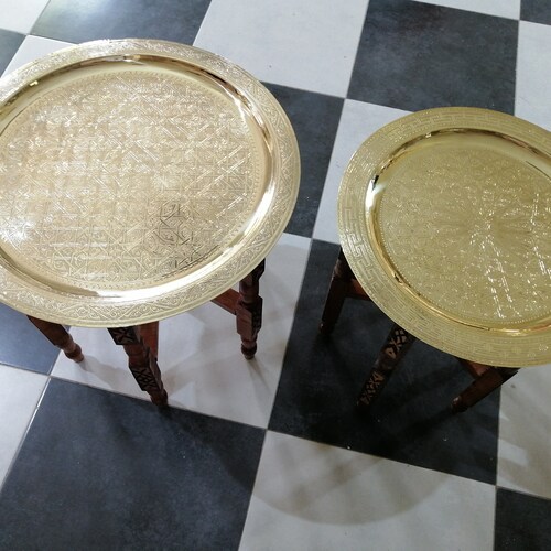 Plateau marocain,Table à thé shops marocaine, Moroccan coffee table, table basse gravé sculpté, plateau en laiton,