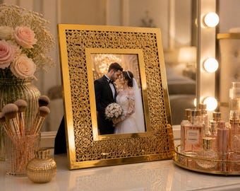 Handmade Moroccan Picture Frame Mirror – Vintage Silver Engraved Frame – Boho Chic Home Decor – Luxury Gift Idea