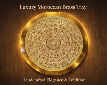 Moroccan Brass Wall Art Handmade – Luxury Gold Wall Decor, Engraved Tray Wall Hanging, Large Statement Home Decor