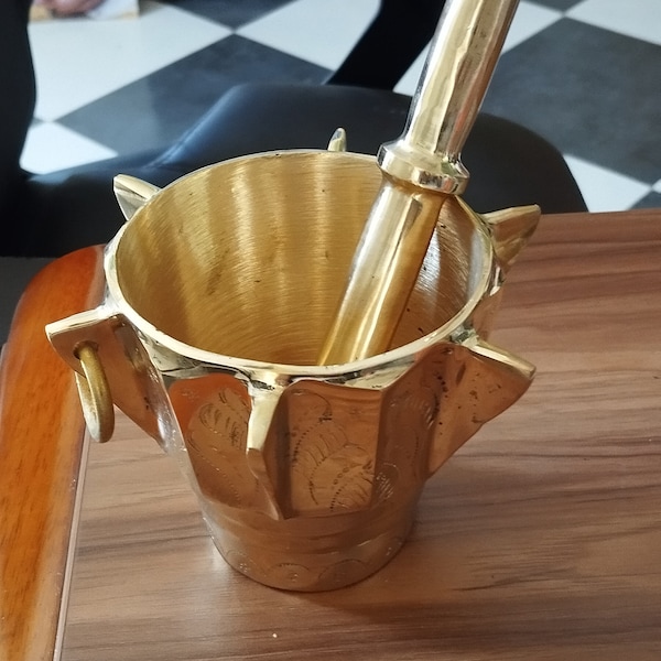 Enhance Your Kitchen with a Vintage Moroccan Brass Mortar and PestlePestle in Brass