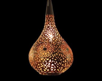 Moroccan Hanging Light – Handmade Brass Pendant Lamp, Boho Ceiling Light, Pierced Metal Lantern, Moroccan Decor for Bedroom or Living Room
