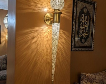 Handmade Moroccan Brass Wall Lamp - Exquisite Shadow Casting Sconce - Traditional Moorish Gold Wall Light - Bohemian Home Decor Lighting.