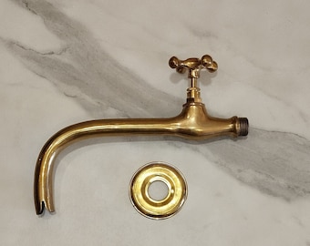 Wasserhahn aus unlackiertem Messing, Gartenhahn, Wasserhahn zur Wandmontage, Auslauf aus Messing