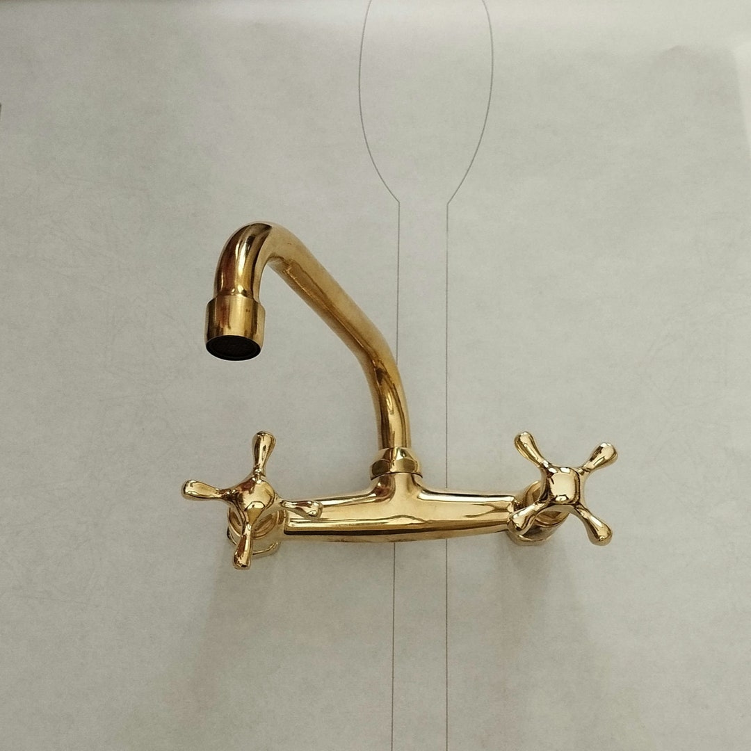 Handmade Wall Mounted Kitchen and Bath Bridge Faucet, Unlacquered ...