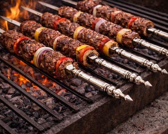 Handmade Moroccan BBQ Skewers Set with Luxury Box – Metal Grill Skewers, Kebab Sticks, Barbecue Tools, Unique Gift for Him
