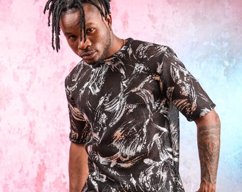 Black Tulle Patterned Short Sleeve Body / Sheer T-Shirt for Men/Women Sexy, Nightclub, Party, Dancing, Festival, Rave Costume Clothing